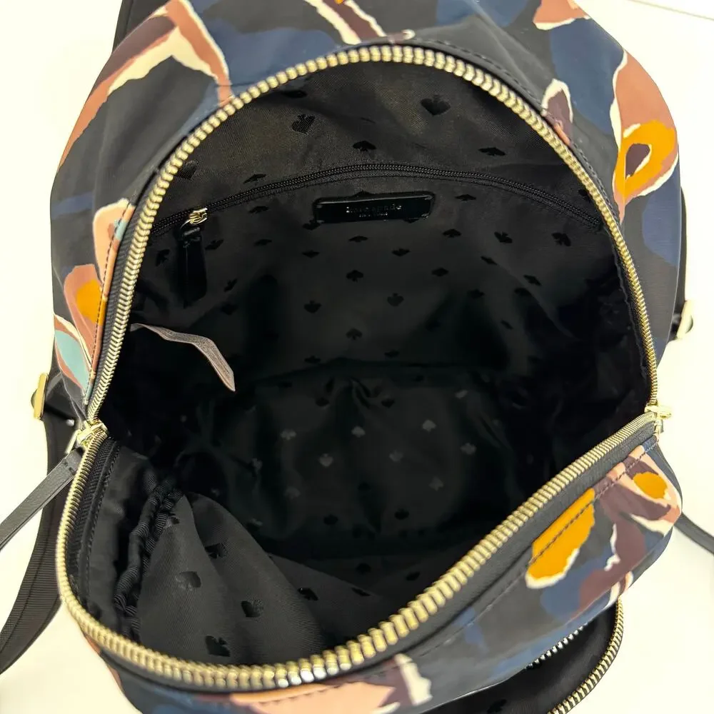 Kate Spade Dawn Paper Rose Medium Backpack Nylon Leather Trim in Black Floral